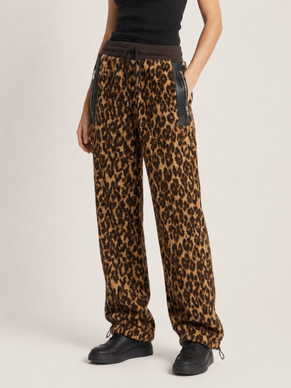 AMIRI Leopard Print Fleece Leather Trim Track Pants [M]